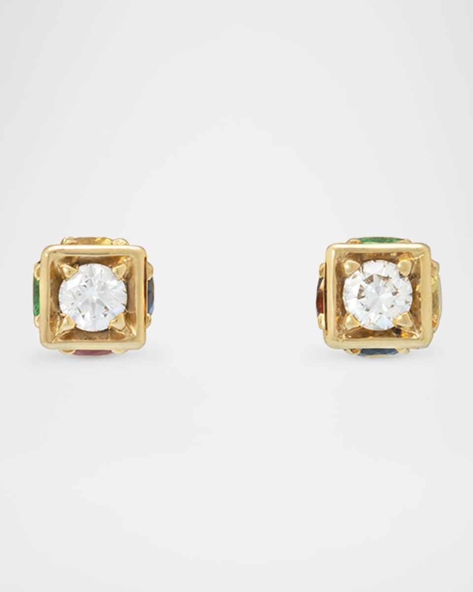 Faro Earrings in 18K Yellow Gold with Diamonds, Sapphires and Tsavorite